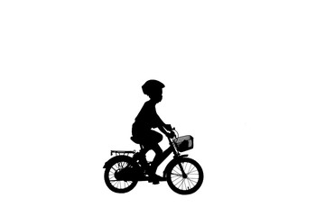 Silhouette  boy   and bike relaxing on white background