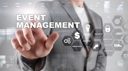 Fototapeta na wymiar Event management Concept. Event management flowchart. Event management related items. Mixed media business.