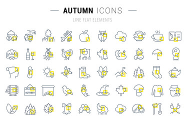 Set Vector Line Icons of Autumn
