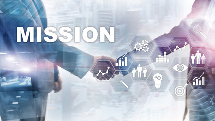 Mission business concept. Finacial success chart concept on virtual screen. Abstract business background.