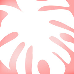 The white imprint of the palm leaf on a red background. Minimalistic design. Botanical background for postcards, books, announcements, design, banner, advertising. 