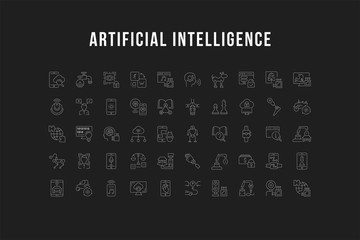 Fototapeta premium Set Vector Line Icons of Artificial Intelligence