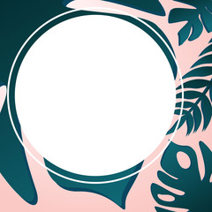 Round frame of tropical leaves. Banner for congratulations, weddings, decor, advertising, online decoration, stories. Illustration.