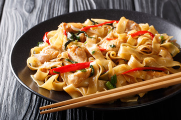 Drunken Noodles (Pad Kee Mao) Recipe from Hot Thai Kitchen close-up on a plate. horizontal © FomaA