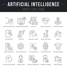 Set Vector Line Icons of Artificial Intelligence