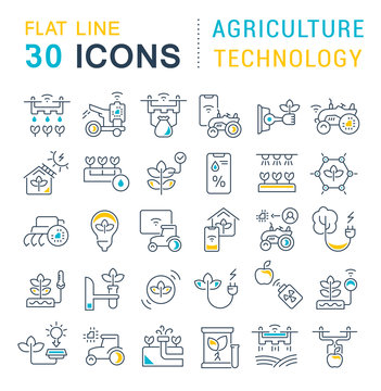 Set Vector Line Icons of Agriculture Technology
