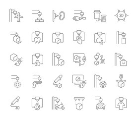 Set Vector Line Icons of 3D Printing