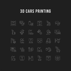 Set Vector Line Icons of 3D Cars Printing