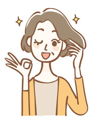 髪がキレイな中年女性　上半身