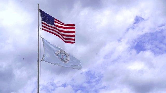 Slow motion American and Virginia Beach flag