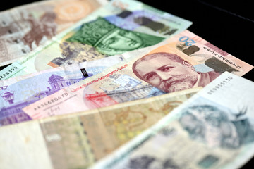 Georgian lari banknotes on a dark background close up