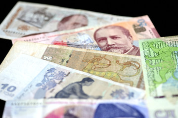 Georgian lari banknotes on a dark background close up
