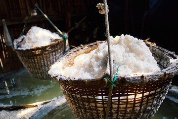 Salt on a bamboo basket.