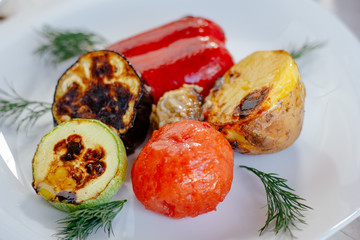 Grilled vegetables - tomatoes, potato, bell pepper, eggplant anc zuccini. - 270143902