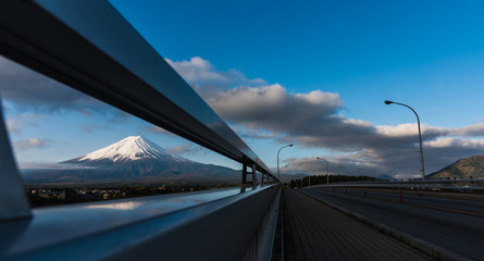 Panorama image of Mount Fuji and Lake.