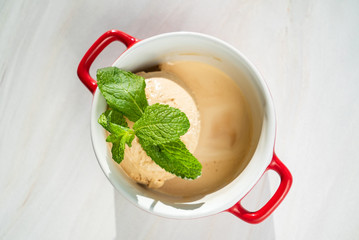 ice cream ball with mint