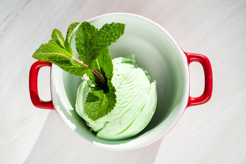 ice cream ball with mint