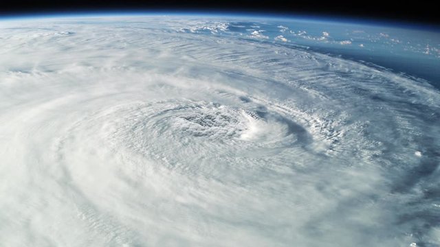 Realistic Animation of Bad Gale Clime Airy Whirl Top View. The Concept of Global Warming and Environmental Protection. Large Windstorm Passes Over the of Urban Cities and Sea. Static Shot Close-up