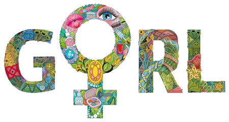 Word GIRL with Symbol of Venus. Vector illustration