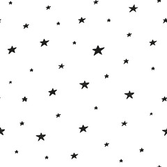 Black and white seamless pattern with doodle abstract stars.