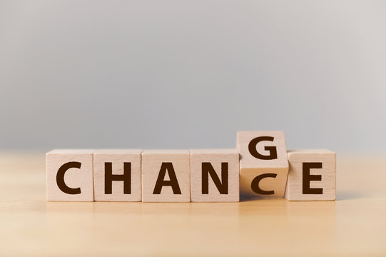 Wooden cube flip with word "change" to "chance", Personal development and career growth or change yourself concept