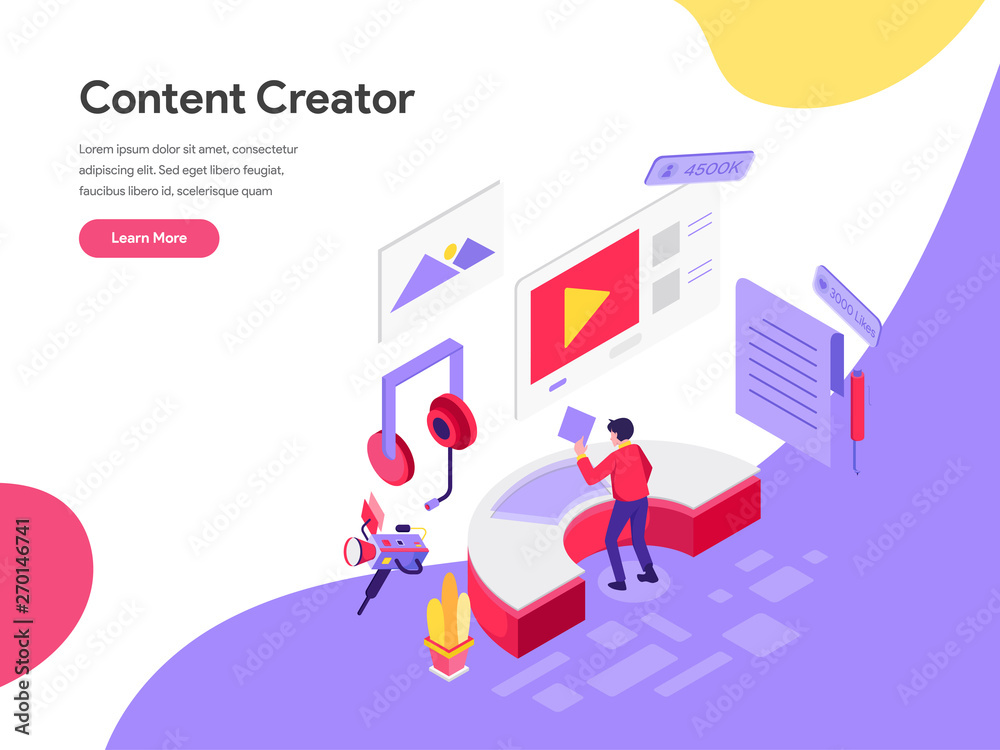 Wall mural landing page template of content creator illustration concept. isometric flat design concept of web 
