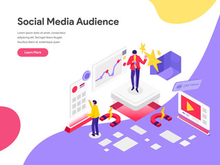 Landing page template of Reach Social Media Audience Illustration Concept. Isometric flat design concept of web page design for website and mobile website.Vector illustration