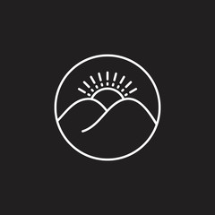 mountain sun rise simple line logo vector