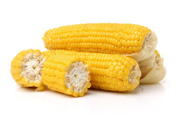 Boiled corn on white background