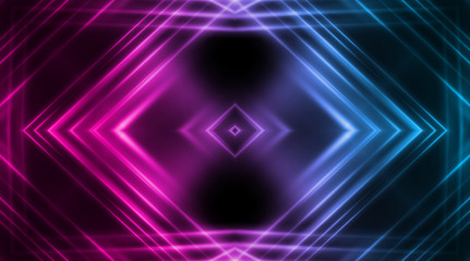 Fototapeta na wymiar Dark abstract futuristic background. Neon lines, glow. Neon lines, shapes. Pink and blue glow