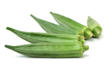 Fresh young okra isolated on white background 