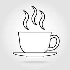 cup of coffee tea with steam line icon black on white