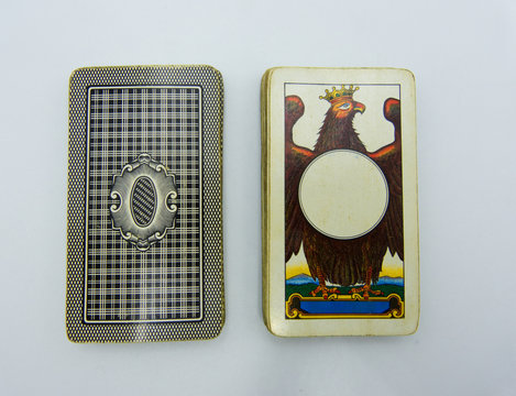 Italian Neapolitan playing cards on white background