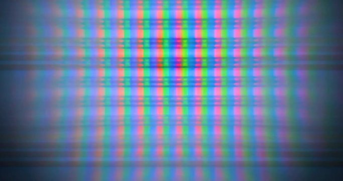 Plasma TV close up dots pixels ged green blue RGB macro with flicker effect
