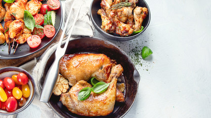 Grilled chicken meat meals on table