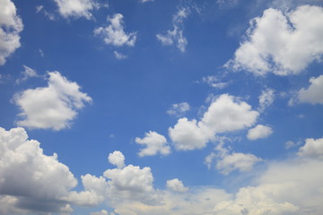 Bright blue sky with white fluffy beautiful cloud formation on sunny day for design background and wallpaper