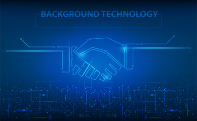 Background technology.Vector Abstract futuristic circuit board, Illustration high computer technology dark blue color background. Line handshake and cucsess business style concept