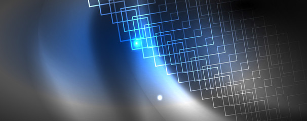 Shiny neon techno template. Neon lines background, 80s style laser rays