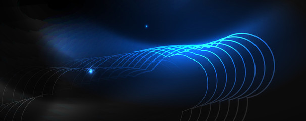 Shiny neon techno template. Neon lines background, 80s style laser rays
