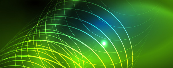 Neon glowing techno lines, hi-tech futuristic abstract background template, vector