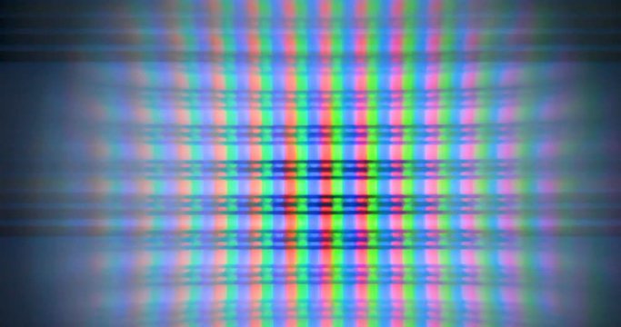 Plasma TV close up dots pixels ged green blue RGB macro with flicker effect
