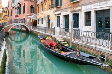 Fototapeta na wymiar Venice traditional Gondolas on canal in Venice, Italy.