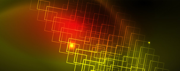 Techno glowing background, futuristic dark template with neon light effects and simple forms, vector