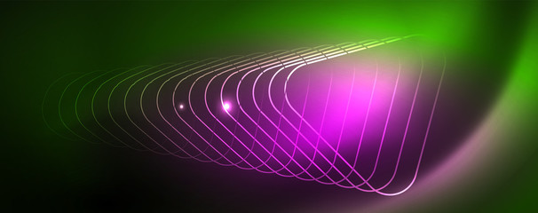Techno glowing background, futuristic dark template with neon light effects and simple forms, vector