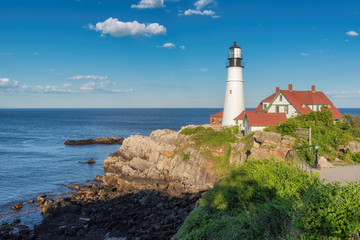 Fototapeta na wymiar Portland Head Light at sunny day in Maine, New England.