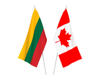 National fabric flags of Lithuania and Canada isolated on white background. 3d rendering illustration.