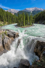 Fototapeta na wymiar Canadian landscape. Sunwapta Falls, Athabasca river in Jasper National Park, Canada. 
