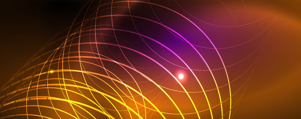 Fototapeta premium Shiny glowing design background, neon style lines, technology concept, vector