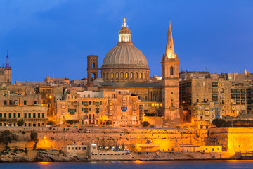 Fototapeta na wymiar Malta, Valletta, skyline with St. Paul's Anglican Cathedral and Carmelite Church from Sliema.