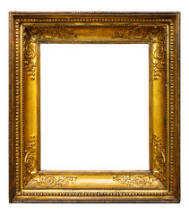 Picture gold wooden ornate frame for design on white  background